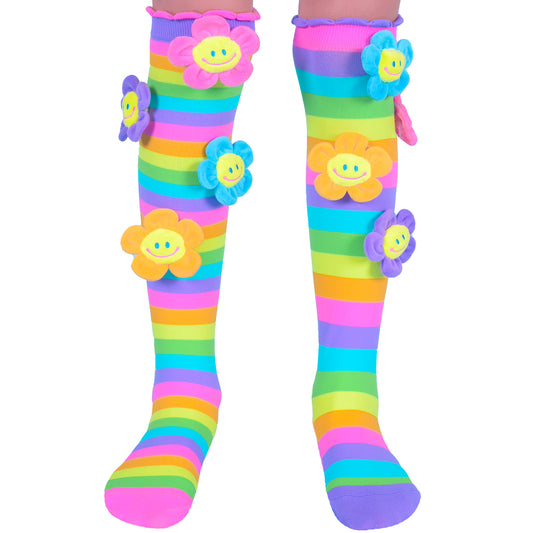 meias infantis arco iris com flores sorridentes coloridas estilo divertido para criança